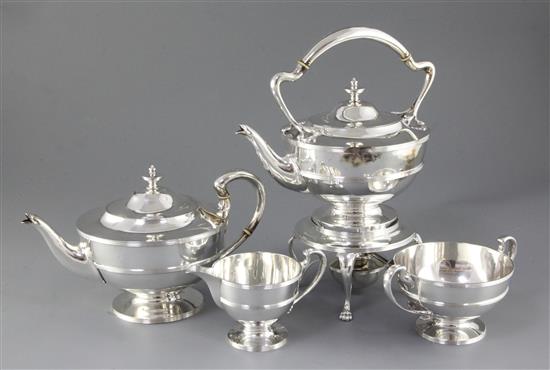 A George V Scottish silver four piece tea set,by John Alexander Fettes, gross weight 83.9oz/2612 grams.